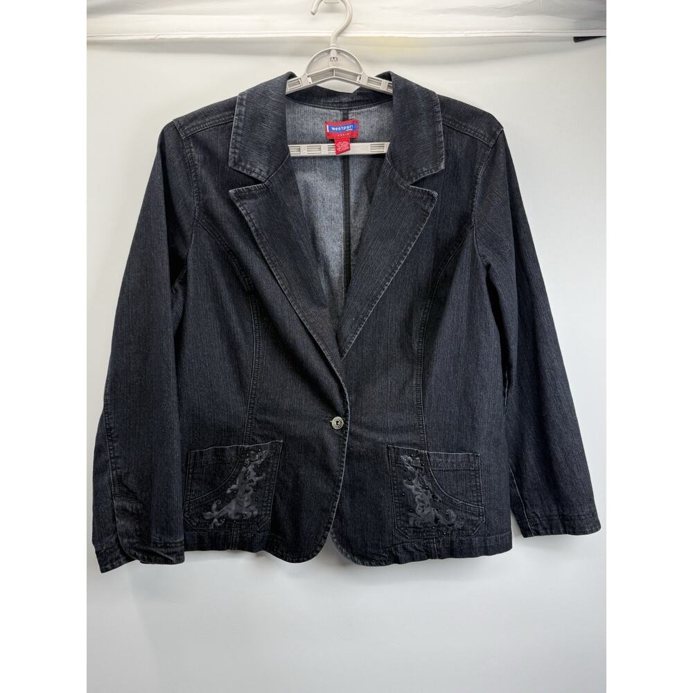 Westport Woman Denim Blazer Jacket 20W Dark Wash Stretch Casual Classic
